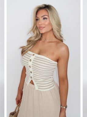 SANDIE STRIPED STRAPLESS TOP